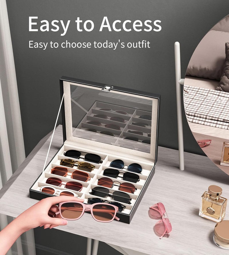 NEWLOOP Store 10/30 Slots Sunglass Organizer for Multiple Pairs of Eyeglass See-through Display Case Storage Box for Women Men - Image 3